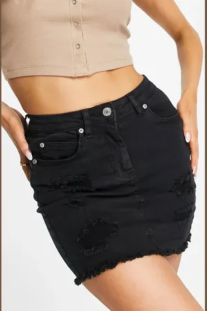 Parisian Distressed denim skirt in charcoal