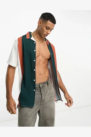 Le Breve Revere collar resort shirt in teal stripe