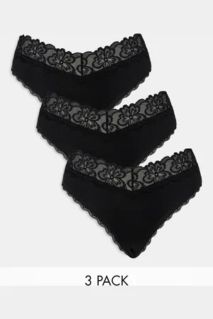 ASOS Minnie 3 pack cotton brazilian brief with lace waistband in