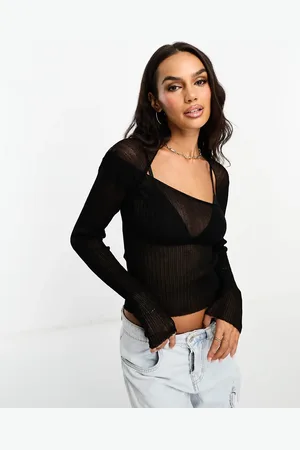 ASOS Sheer knitted asymmetric top in metallic yarn in