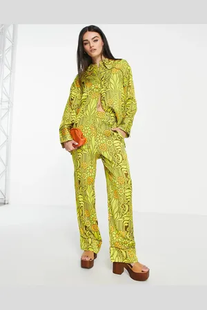 Damson Madder Poly satin trouser co-ord in retro floral