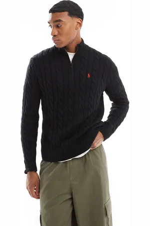 Ralph Lauren Icon logo half zip cotton cable knit jumper in