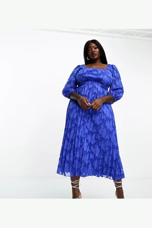 ASOS ASOS DESIGN Curve sweetheart neckline burnout pleated midi dress in cobalt