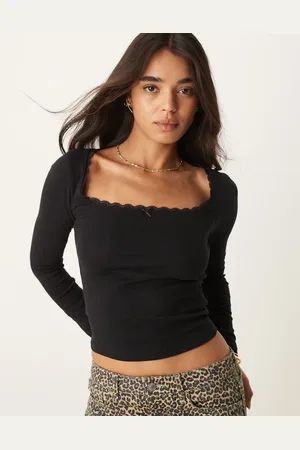 New Look Square neck lace long sleeve top in