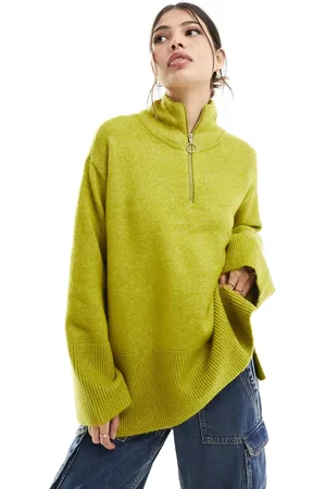 VERO MODA Half zip high neck jumper in olive