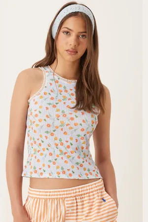 ASOS Racer tank in gingham floral print with lace trime