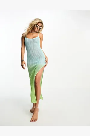 Miss Selfridge Beach ombre crochet maxi dress with low back in