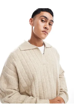 ASOS Knitted oversized rib notch jumper in stone marl