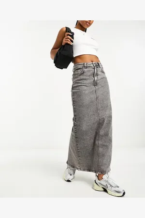 ASOS Denim maxi skirt with split hem in washed