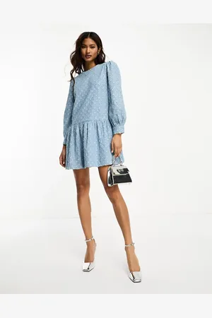 Never Fully Dressed Embellished smock mini dress in denim jacquard