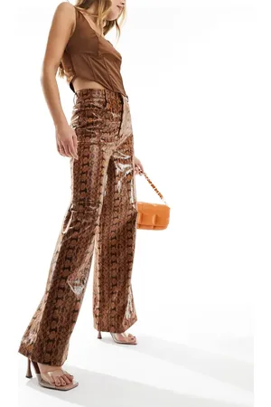 ASOS Leather look wide leg trousers in animal