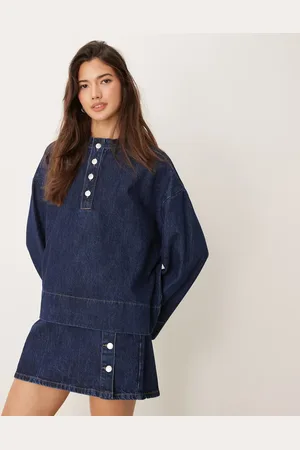 ASOS Denim button up henley top in indigo