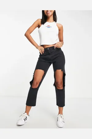 Parisian Extreme rip mom jeans in charcoal