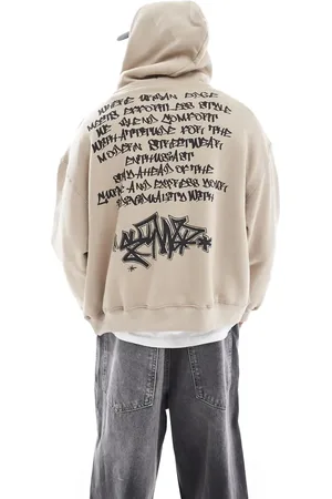 Pull&Bear STWD gothic back printed hoodie in beige