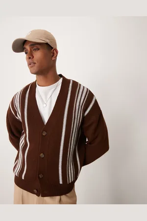ASOS Relaxed boxy fit knitted cardigan in stripe detail