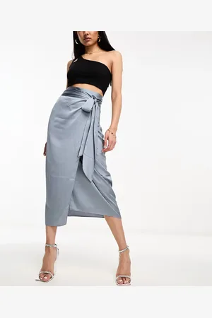 Style Cheat Satin wrap midi skirt co-ord in slate