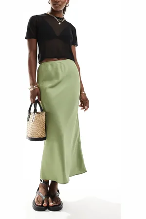 ASOS Satin bias midi skirt in khaki