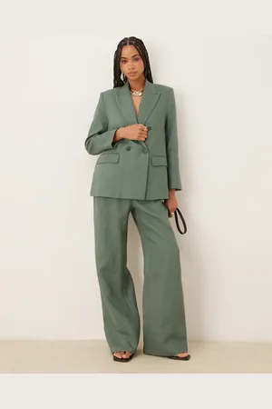 MANGO Linen slouchy tie waist trouser co-ord in sage