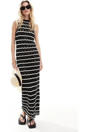 ASOS Knitted scoop maxi dress in textured wave stitch in mono stripe