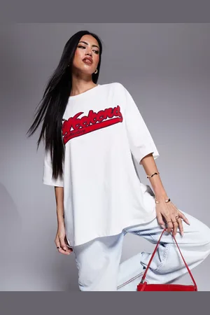 ASOS Weekend Collective oversized t-shirt with red logo in ecru