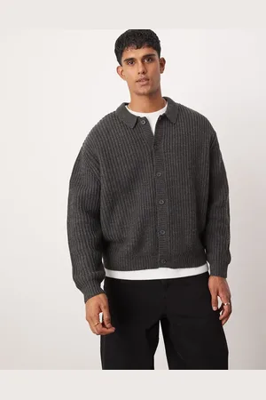 ASOS Oversized heavyweight knitted wool mix button through cardigan in charcoal