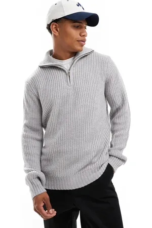 Brave Soul Heavyweight half zip jumper in light