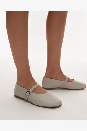 Topshop Ash leather ruched ballet flat shoes with buckle in off