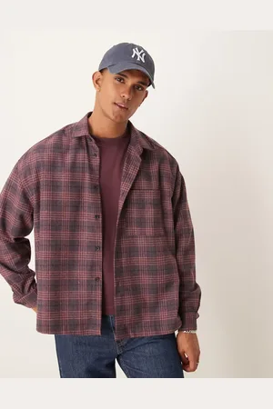 ASOS Oversized boxy shirt with in brushed burgundy check