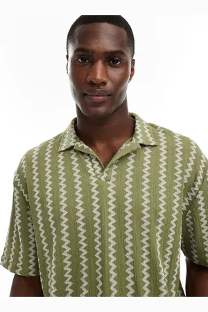 ASOS Relaxed polo with revere neck in zig zag texture