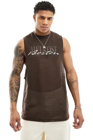 ASOS Relaxed tank vest in open mesh with Boston print