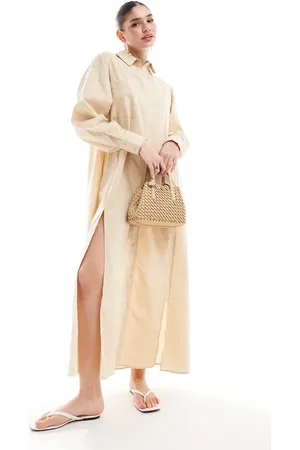 ASOS Maxi shirt dress with high double split in stone