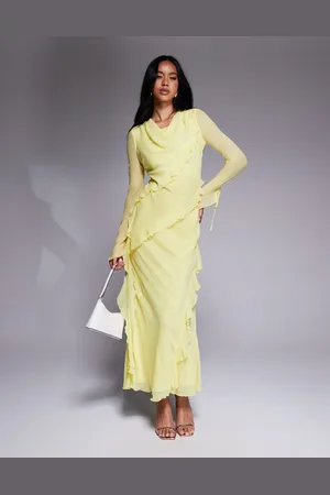 DASKA Chiffon ruffle maxi dress in Lemon