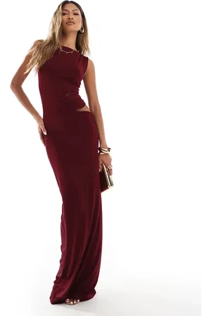 ASOS Sleeveless cut out waist maxi dress in wine