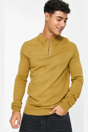 Soul Star Muscle fit 1/4 zip knitted polo in light