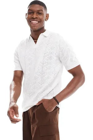 ASOS Knitted crochet notch neck polo in