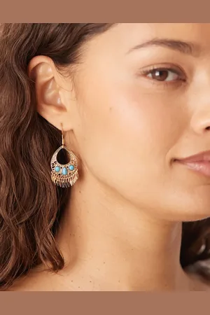 Accessorize Stone eyelash drop earrings in gold and