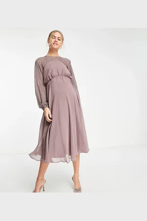 ASOS ASOS DESIGN Maternity midi dress with linear yoke embellishment in mauve