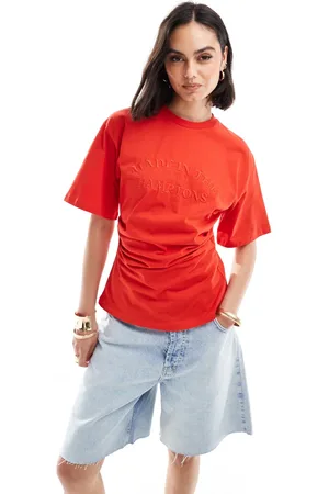 ASOS Corset waist t-shirt with embroidered hamptons graphic in