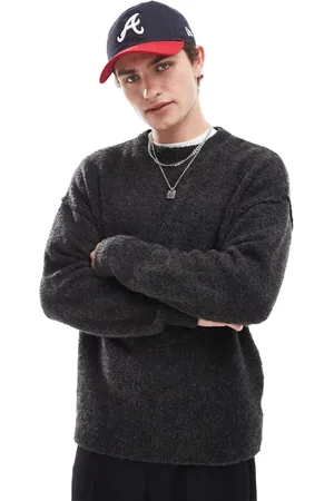 ASOS Relaxed knitted lightweight jumper in charcoal textured texture - CHARCOAL