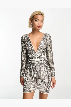 ASOS Long sleeve mini dress with mosaic embellishment in mono