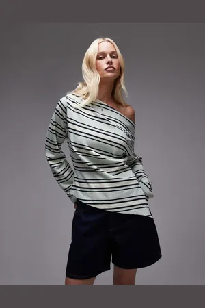 Topshop Jersey stripe asymmetrical long sleeve top in stripe