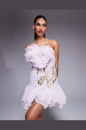 ASOS Embroidered 3D flower with pearl embellishment mini dress in blush