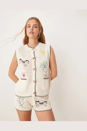 ASOS Knitted tank top co-ord with embroidery in ecru