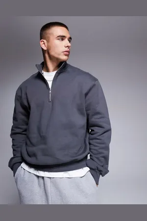 ASOS Premium heavyweight boxy oversized quarter zip sweatshirt 400gsm in washed black