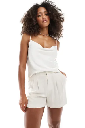Stradivarius Co ord linen look short in ecru