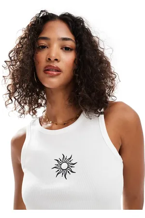 Pieces® Sun embroidered vest top in