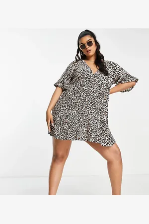 Influence Plus v neck beach dress in leopard print