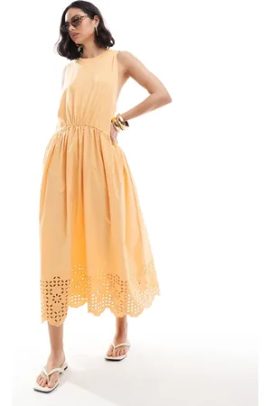 ASOS Ribbed tank maxi dress with poplin broderie hem skirt in