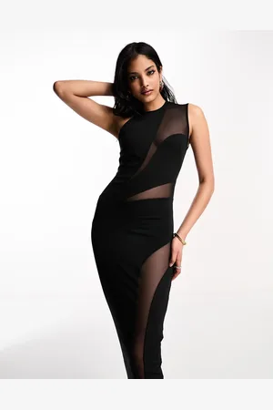 ASOS Asymmetric cut out mesh midi dress in