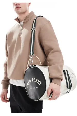 Fred Perry Classic barrel bag in off and green